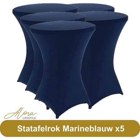Statafelrok Marineblauw 80 cm per 5 - Alora tafelrok voor statafel - Statafelhoes - Bruiloft - Cocktailparty - Stretch Rok - Set van 5