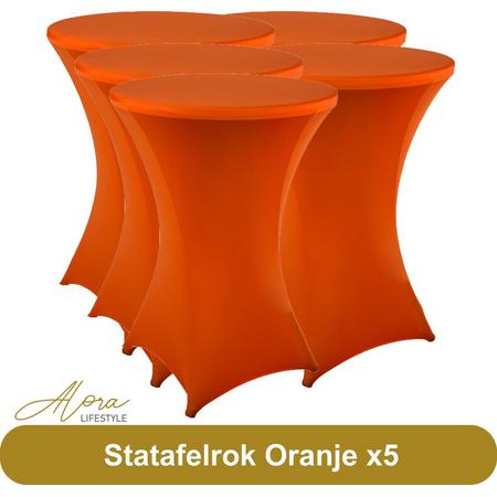 Statafelrok Oranje 80 cm per 5 - Alora tafelrok voor statafel - Statafelhoes - Bruiloft - Cocktailparty - Stretch Rok - Set van 5