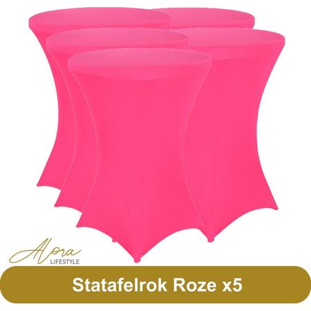Statafelrok Roze 80 cm per 5 - Alora tafelrok voor statafel - Statafelhoes - Bruiloft - Cocktailparty - Stretch Rok - Set van 5