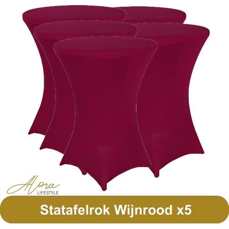 Statafelrok Wijnrood 80 cm per 5 - Alora tafelrok voor statafel - Statafelhoes - Bruiloft - Cocktailparty - Stretch Rok - Set van 5