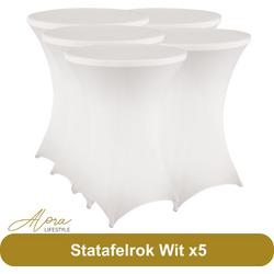 Statafelrok Wit 80 cm per 5 - Alora tafelrok voor statafel - Statafelhoes - Bruiloft - Cocktailparty - Stretch Rok - Set van 5