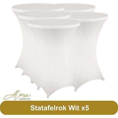 Statafelrok Wit 80 cm per 5 - Alora tafelrok voor statafel - Statafelhoes - Bruiloft - Cocktailparty - Stretch Rok - Set van 5
