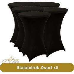 Statafelrok Zwart 80 cm per 5 - Alora tafelrok voor statafel - Statafelhoes - Bruiloft - Cocktailparty - Stretch Rok - Set van 5