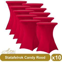 Statafelrok candy rood 80 cm - per 10 - partytafel - Alora tafelrok voor statafel - Statafelhoes - Bruiloft - Cocktailparty - Stretch Rok - Set van 10