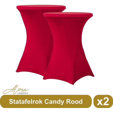 Statafelrok candy rood 80 cm - per 2 - partytafel - Alora tafelrok voor statafel - Statafelhoes - Bruiloft - Cocktailparty - Stretch Rok - Set van 2