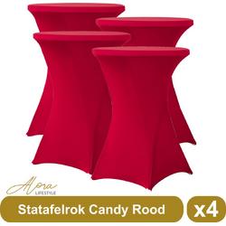 Statafelrok candy rood 80 cm - per 4 - partytafel - Alora tafelrok voor statafel - Statafelhoes - Bruiloft - Cocktailparty - Stretch Rok - Set van 4