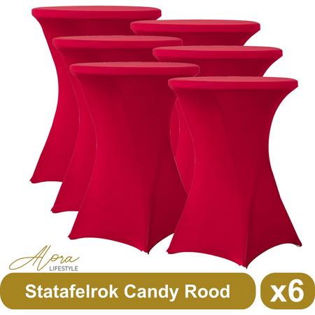 Statafelrok candy rood 80 cm - per 6 - partytafel - Alora tafelrok voor statafel - Statafelhoes - Bruiloft - Cocktailparty - Stretch Rok - Set van 6