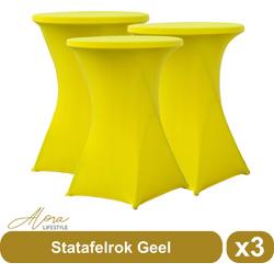 Statafelrok geel 80 cm - per 3 - partytafel - Alora tafelrok voor statafel - Statafelhoes - Bruiloft - Cocktailparty - Stretch Rok - Set van 3