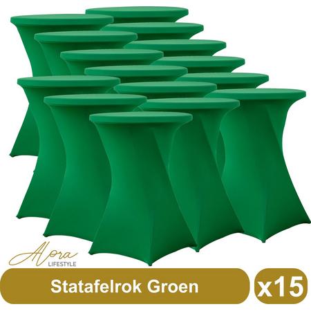 Statafelrok groen 80 cm - per 15 - partytafel - Alora tafelrok voor statafel - Statafelhoes - Bruiloft - Cocktailparty - Stretch Rok - Set van 15