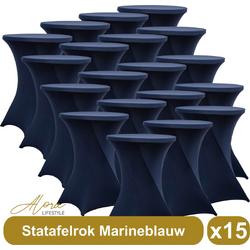 Statafelrok marineblauw 80 cm - per 15 - partytafel - Alora tafelrok voor statafel - Statafelhoes - Bruiloft - Cocktailparty - Stretch Rok - Set van 15