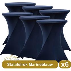 Statafelrok marineblauw 80 cm - per 6 - partytafel - Alora tafelrok voor statafel - Statafelhoes - Bruiloft - Cocktailparty - Stretch Rok - Set van 6
