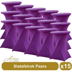 Statafelrok paars 80 cm per 15 - partytafel - Alora tafelrok voor statafel - Statafelhoes - Bruiloft - Cocktailparty - Stretch Rok - Set van 15