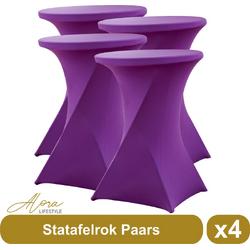 Statafelrok paars 80 cm per 4 - partytafel - Alora tafelrok voor statafel - Statafelhoes - Bruiloft - Cocktailparty - Stretch Rok - Set van 4