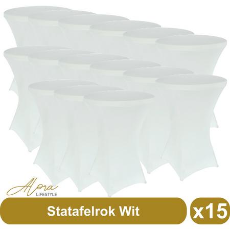Statafelrok wit 80 cm - per 15 - partytafel - Alora tafelrok voor statafel - Statafelhoes - Bruiloft - Cocktailparty - Stretch Rok - Set van 15
