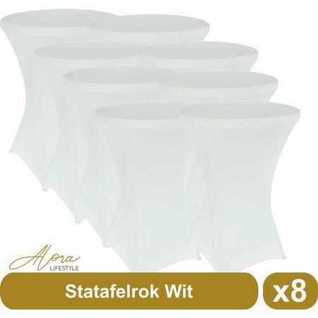 Statafelrok wit 80 cm - per 8 - partytafel - Alora tafelrok voor statafel - Statafelhoes - Bruiloft - Cocktailparty - Stretch Rok - Set van 8