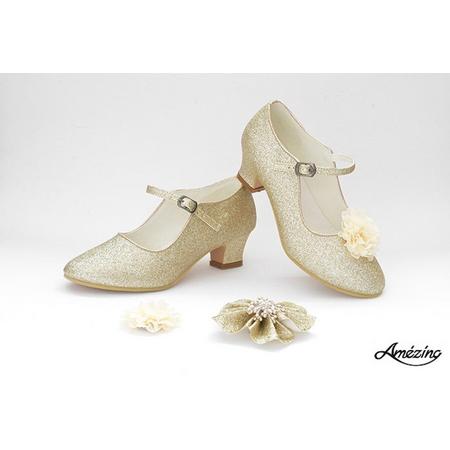 Prinsessenschoen-hak schoen-glitterschoen-pumps-bruidskleding-goud-gesp schoen-champagne (mt 37)