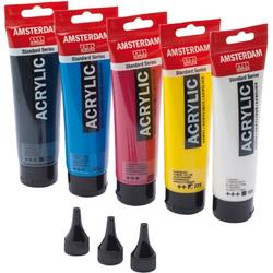 Standard primary set 5 kleuren 120 ml tubes acrylverf met doseertuiten
