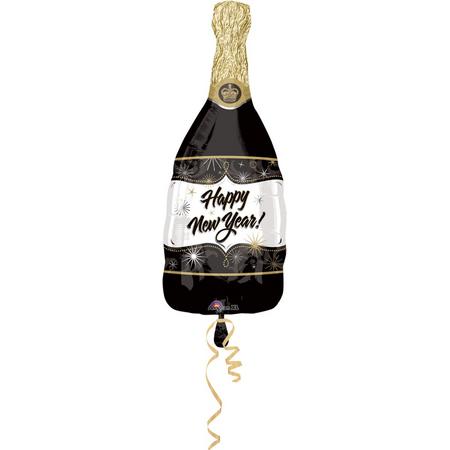 folieballon - champagnefles happy new year - leeg - 91cm