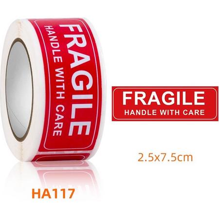 Fragiel Stickers 2.5x7.5cm 150 stuks op rol