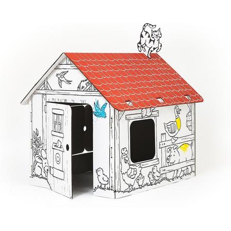 Duurzaam kartonnen speelhuis met boerderijdieren om in te spelen