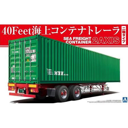 1:32 Aoshima 05290 40 Feet Sea Freight Container 2 Axis Trailer Plastic kit