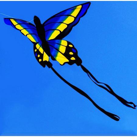 Apeirom Vlieger Blue Yellow Butterfly maat 0.70 meter breed en 1.30 meter hoog. Feel the wind!