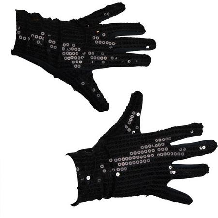 Handschoenen met zwarte pailletten one size