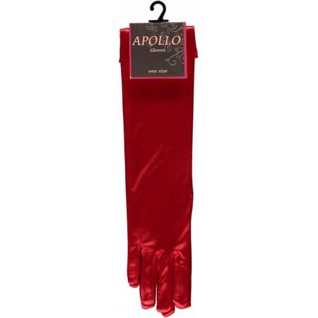 handschoenen satijn luxe - rood - 40 cm