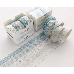 Washi tape - Masking tape - 5 rollen van 3 meter x 1 cm - Blauw geblokt