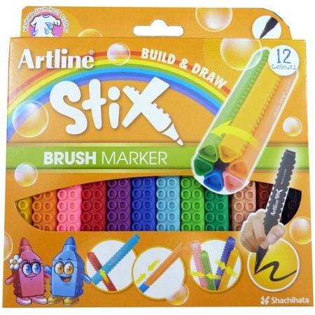 Artline Stix Brush set van 12 Color Markers verpakt in een handige Zipperbag