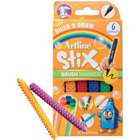 Artline Stix Brush set van 6 Color Markers verpakt in een handige Zipperbag