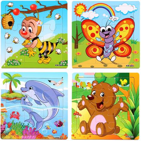 Aslan Toys Houten Puzzels Dieren - 4 legpuzzels van 9 stukjes voor kleine kinderen