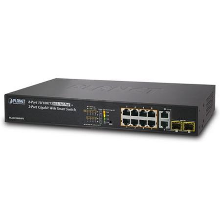 Planet FGSD-1008HPS Fast Ethernet (10/100) Power over Ethernet (PoE) 1U Zwart netwerk-switch