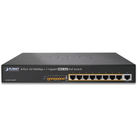 Planet FGSD-910HP Unmanaged network switch Fast Ethernet (10/100) Power over Ethernet (PoE) 1U Zwart netwerk-switch
