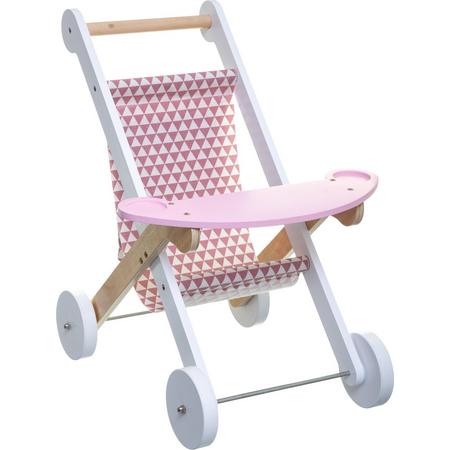 Poppenwagen hout roze Dolce - Wandelwagen - Wooden stroller - Speelgoed - Buggy - H 51 cm