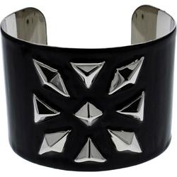 Attitude Holland Armband Wide Cuff Steel with Diamond Engraved Stones Zwart