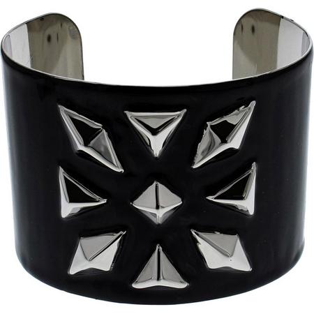 Attitude Holland Armband Wide Cuff Steel with Diamond Engraved Stones Zwart