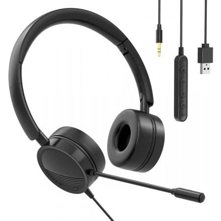 Headset met Microfoon voor PC en Telefoons - Office Headset Noise Cancelling - Headset met Microfoon voor Laptop - Thuiswerken - Geruisloos - Zwart - AVALUE™ Headsets
