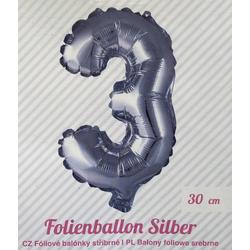Folie ballon nummer 3 zilverkleurig 30cm