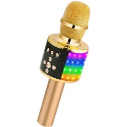 AyeWay 3 in 1 Karaoke Microfoon - Draadloos - Bluetooth Verbinding – Ingebouwde Speaker – Ingebouwde Disco lichten - Goud