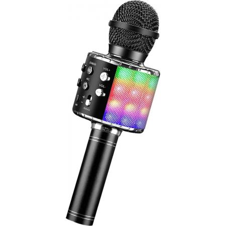 AyeWay 3 in 1 Karaoke Microfoon - Draadloos - Bluetooth Verbinding – Ingebouwde Speaker – Ingebouwde Disco lichten - Zwart