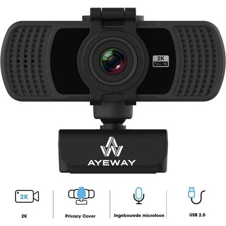 AyeWay Pro Max 2K Webcam - Inclusief Gratis Webcam Cover - Webcam voor PC - Microfoon - Werk & Thuis - Windows & Mac