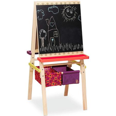 B. toys by Battat B. speelgoed schoolbord kinderen, tekentafel met krijtbord, whiteboard, papierhouders, planken en 2 bakjes voor accessoires - ezel houten speelgoed vanaf 3 jaar