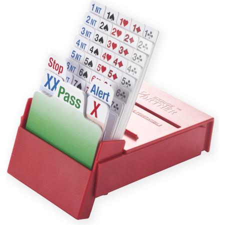 Biddingbox Bridge Partner - Set van 4 stuks - Bridge - Kaartspel - kleur rood - geplastificeerde kaarten