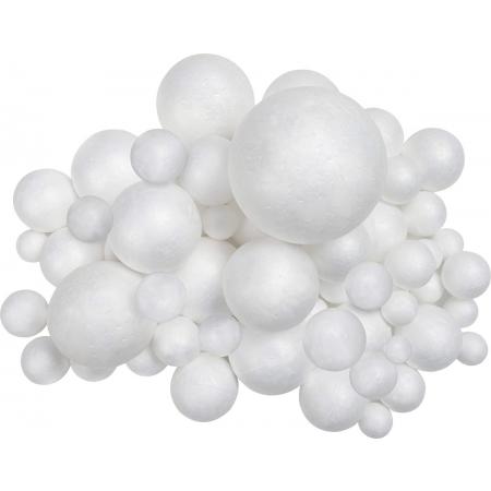 Belle Vous Witte Polystyrene Schuim Hobby Ballen in 6 maten (88 Pak) – Schuimstukken Voor DIY kunst, Feest en Kerst Decoratie, Projecten en Huishouden