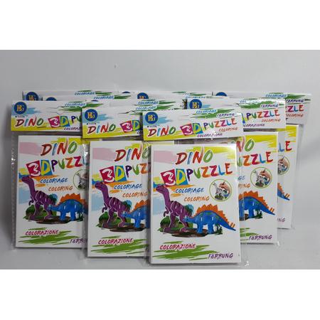 Dino 3D Puzzel - 3D Bouwpakketje - Kleur Je Eigen Dino - Goed Voor De Ontwikkeling - Uitdeel Cadeautjes - Voordeel Set van 10 stuks