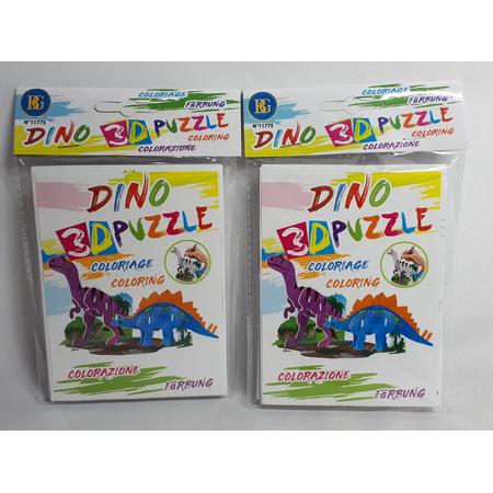 Dino 3D Puzzel - 3D Bouwpakketje - Kleur Je Eigen Dino - Goed Voor De Ontwikkeling - Uitdeel Cadeautjes - Voordeel Set van 2 stuks