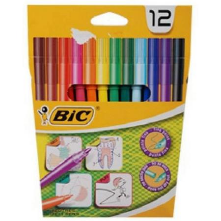 12 Kleurstiften - Viltstiften - merk BIC - kwaliteit - dunne punt