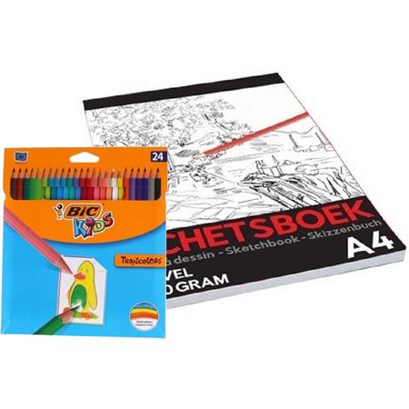 24-delige teken Bic potloden set met A4 schetsboek 50 vellen - Cadeau voor verjaardagen