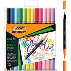 BIC Intensity Dual Tip Classic en Pastel Kleurstiften met flexibele penseelpunt - Assorti Kleuren - Doos van 12 - Fijne punt 0,7 mm